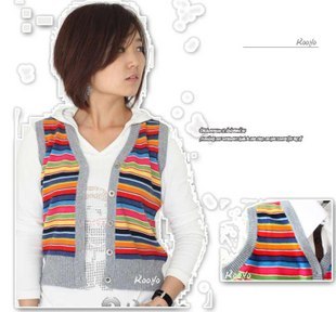 Cashmere women's color stripe fashion cashmere cardigan vest waistcoat