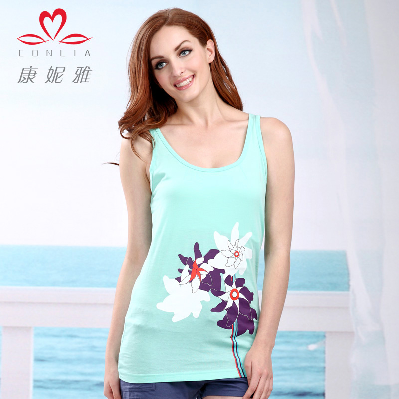 Casual at home service spring and summer new arrival 100% cotton print long design vest 01072704 Free Shipping