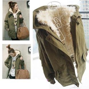 Casual Berber Fleece Liner Wool Overcoat Outerwear Army Green Wadded Jacket Women's Thickening Medium-long