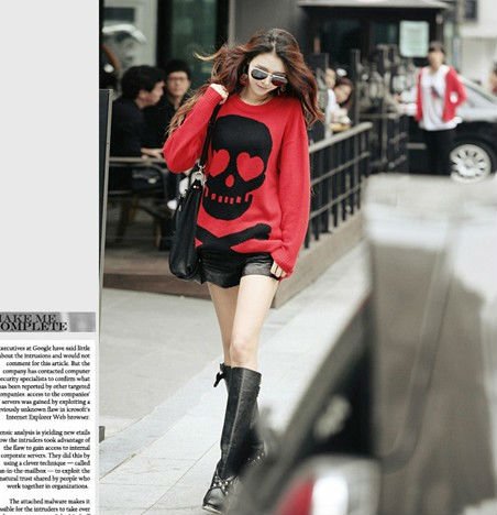 CASUAL CREW NECK SKULL PATTERN LONG JUMPER PULLOVER 1497