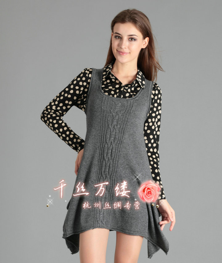 Casual fashion cashmere wool knitted yarn tank dress three-color