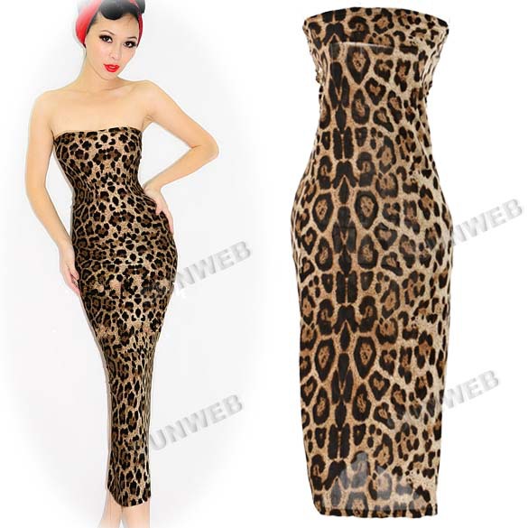 Casual Fashion Women Sexy Pattern Bra-Top over-hips Slim Fitting Milk silk Leopard Dress free shipping 9800