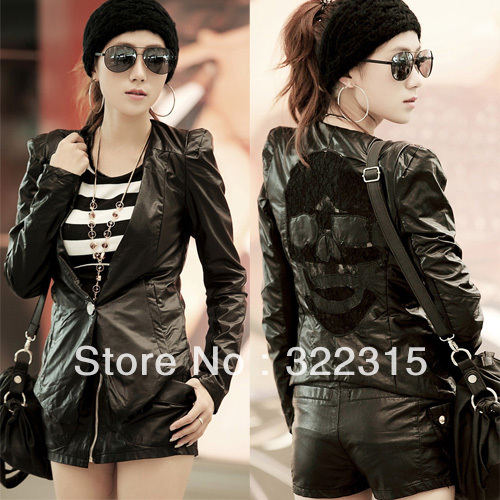 Casual Fashion Women Skull Lace Hook Flowers Splice Jacket Tops XCC5-2380