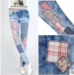 Casual jeans patch pants female trousers 2011 new arrival autumn skinny pants pencil pants trousers