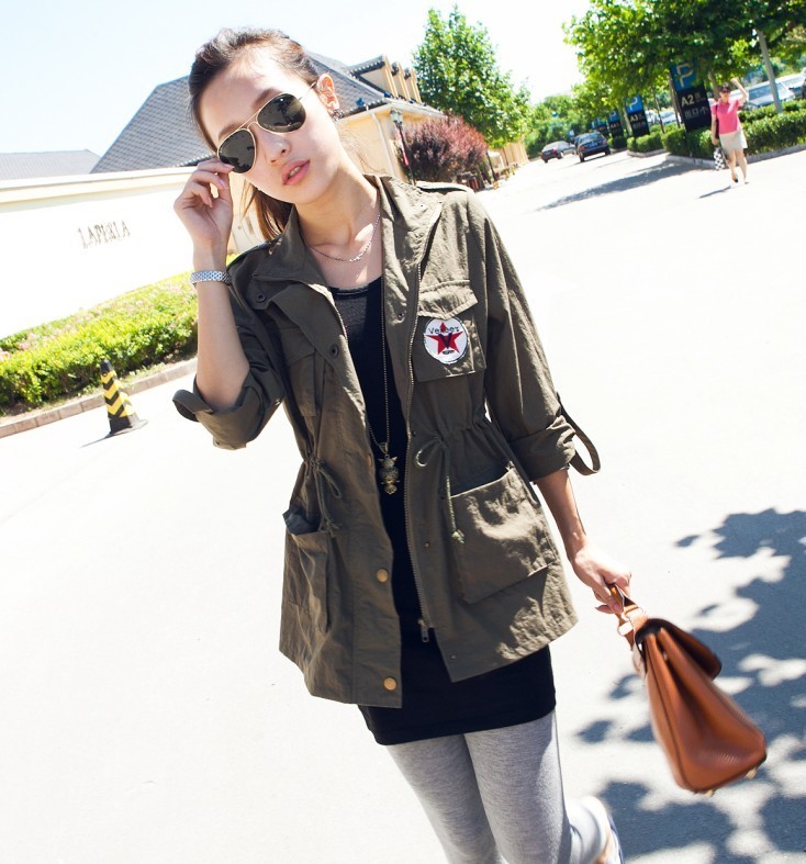 Casual korean 2012 new arrival High quality medal tiebelt olive water wash cotton trench outerwear