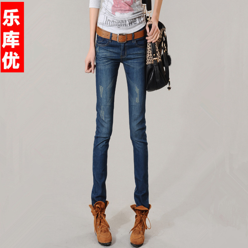 Casual wearing white retro finishing vintage denim skinny pants jeans female trousers autumn and winter 2012