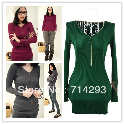 Casual Women's Long Sleeve Sweater Knitting Bottoming Shirt Tops 6Colors free shipping 11030