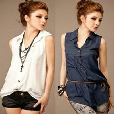 Casual Women Sleeveless Summer Shirt Chic Tank Top Blouse 2 Solid Colors 6520 Free Shipping