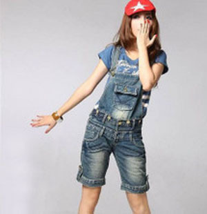 Casual Women spring and summer loose suspenders tooling denim capris k385