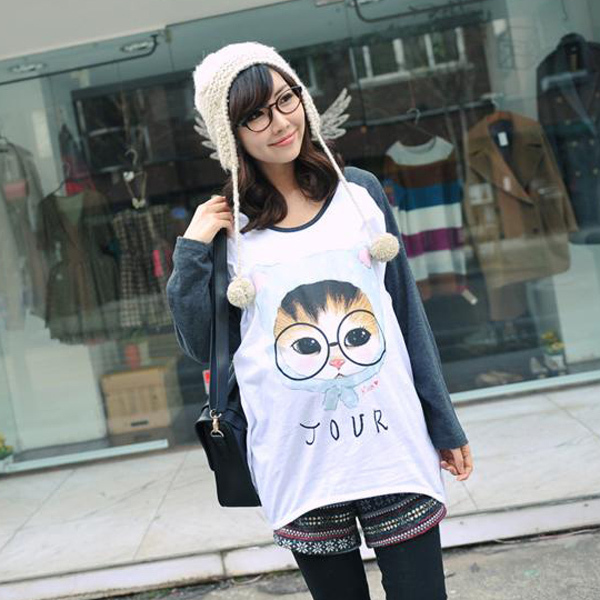 Cat maternity autumn top long-sleeve T-shirt trimesters loose autumn basic shirt pullover