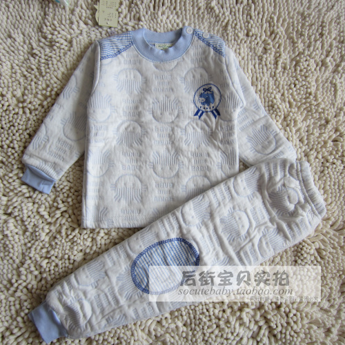 Cattle child underwear thermal set male female child 100% cotton thermal pily twinset winter wadded jacket trousers