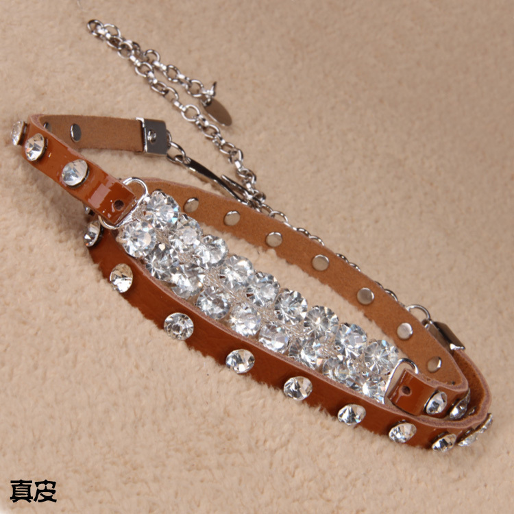 Cattle genuine leather thin belt rhinestone women's gualian rings decoration strap accounting clothing