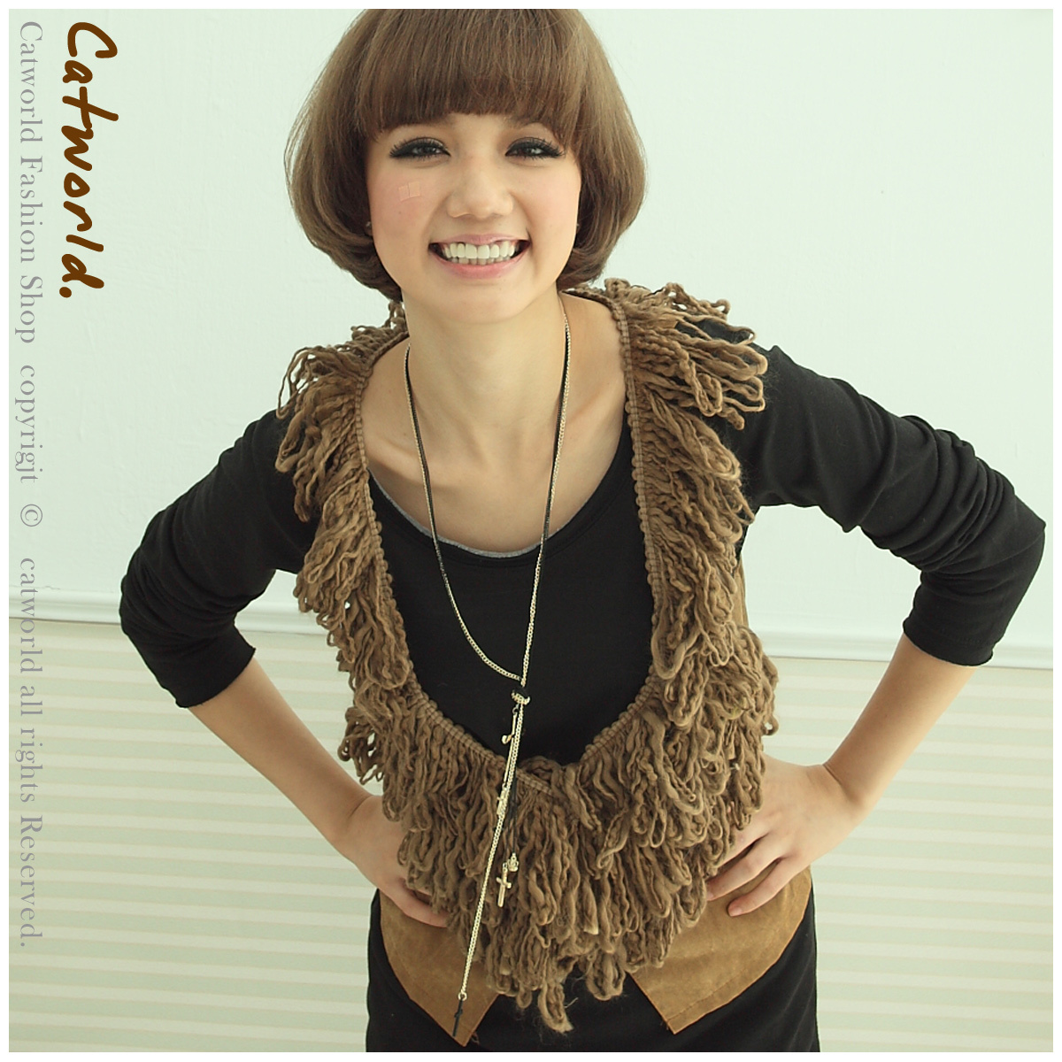 Catworld autumn and winter 11600784 lactophrys yarn multi-layer vest