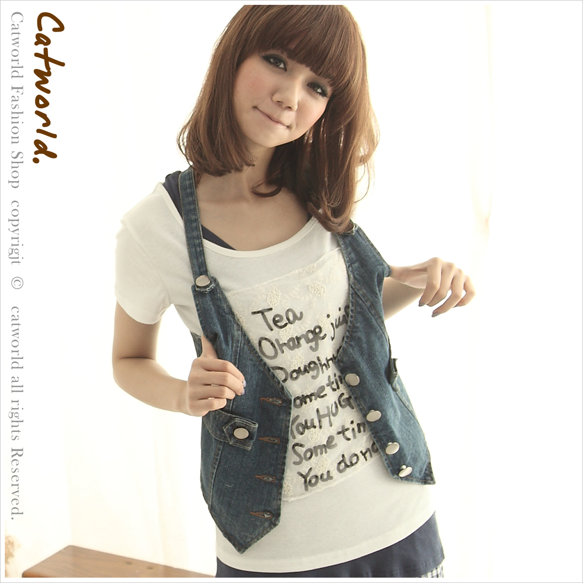 Catworld spring and summer 11600684 after y buttons denim vest