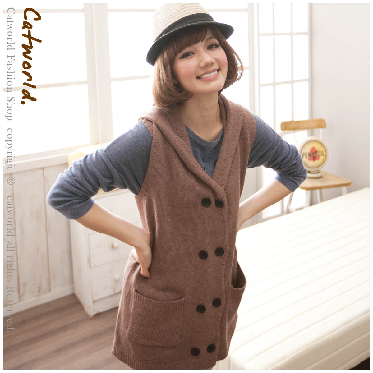 Catworld winter 11302196 double breasted hat coarse wool knitted vest