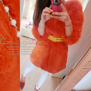 Cc original design ladies elegant rex rabbit hair fur coat t06