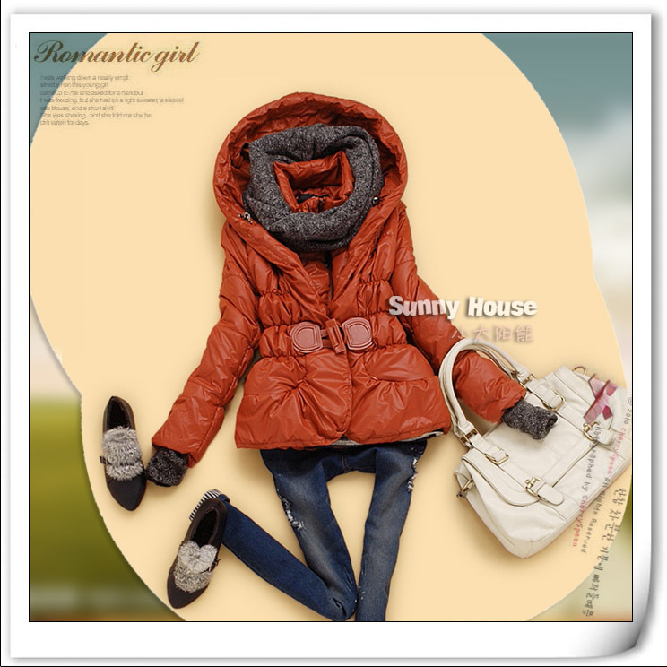 Cc1-2 winter women's fashion with a hood thickening wadded jacket cotton-padded jacket outerwear muffler scarf