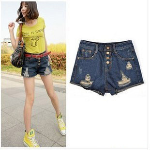 Ccdd2013 summer vintage high waist loose plus size hole women's flash denim shorts