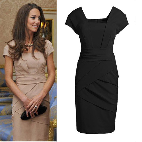 [Cerlony]Free Shipping 2013 Fashion Women Casual Sexy British Princess Kate Same Style Slim Women's Dress (Colors Black+Skin) 1