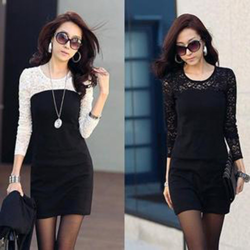 [Cerlony]Free Shipping 2013 New arrival Primer Skirt Dress Korean Version Thin Slim Women Lace Long Sleeve Casual Dresses 2A