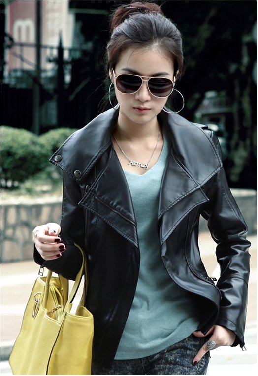 [Cerlony]Free Shipping Charm Womens Sexy Ladies Black PU Leather Jacket Coat Outerwear Leather Motorcycle Biker Jacket PU01