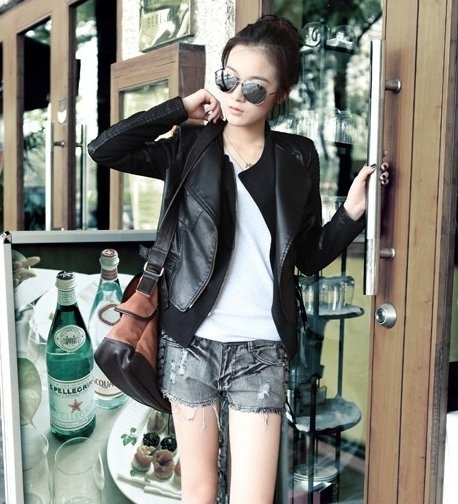 [Cerlony]Free ShippingHot Sale New Celebrity Style Lady Leather denim Coat, Motorcycle biker Jacket,2 Colours P02