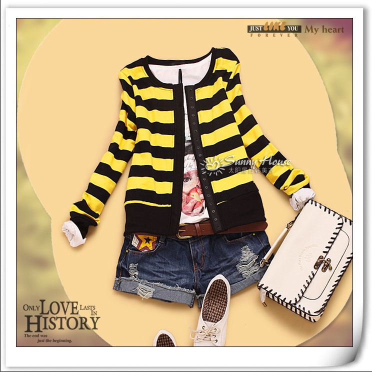 Cf5-3 spring 2013 women's navy stripe rib knitting sleeve long-sleeve letter outerwear 0826