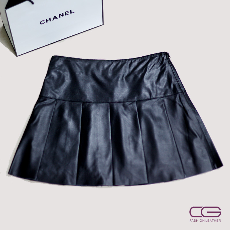 Cg 2012 autumn sheepskin brief pleated skirt bust skirt short skirt leather skirt