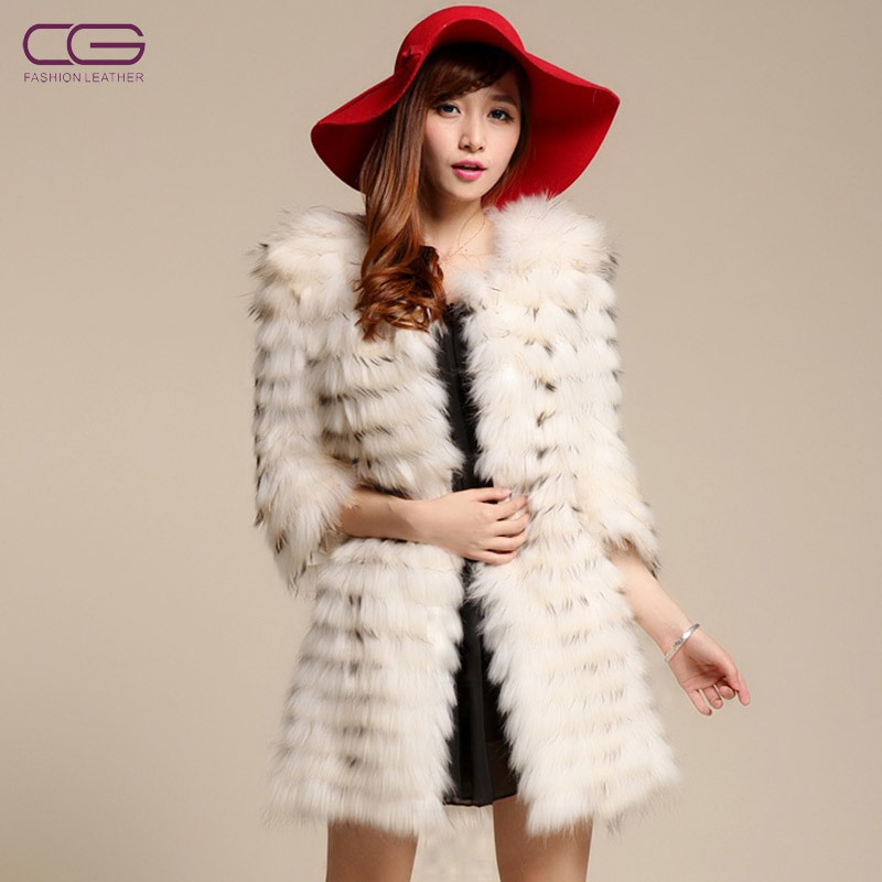 Cg 2012 horizontal stripe long design raccoon fur women's fur coat picao