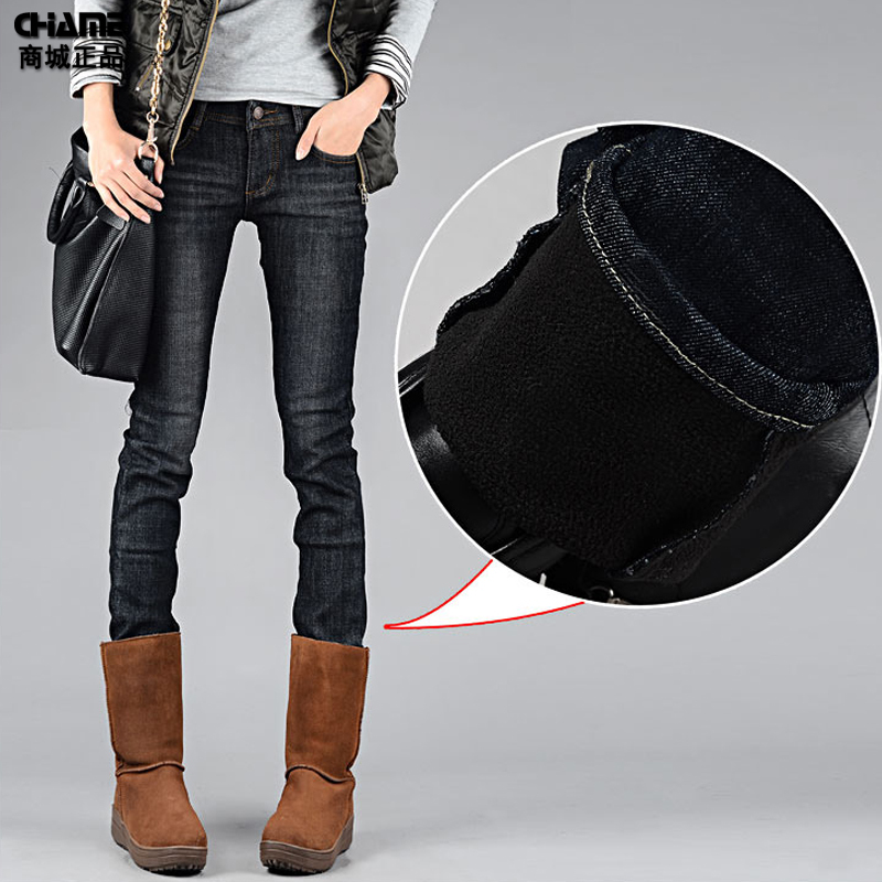 Chame2012 winter plus velvet thickening slim denim trousers female pencil pants boots trousers free shipping