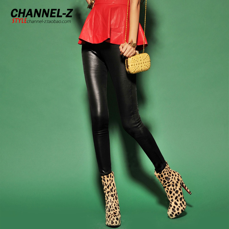 Channel-z 2012 autumn and winter fashion brief slim faux leather plus velvet thickening legging