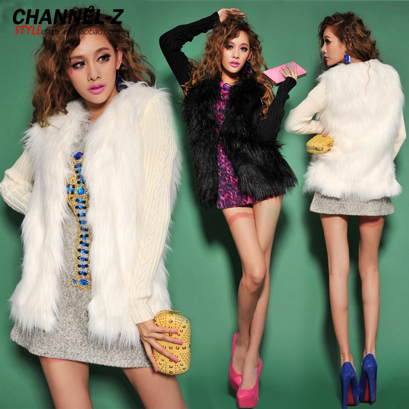 Channel-z 2012 fashion autumn and winter fashion elegant knitted sleeve patchwork long fur medium-long outerwear