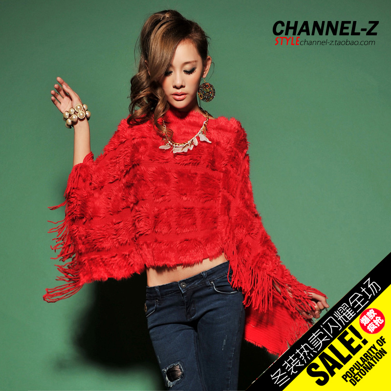 Channel-z 2012 fashion autumn and winter three-dimensional pressure cell yarn domesticated hen tassel bat cape cloak