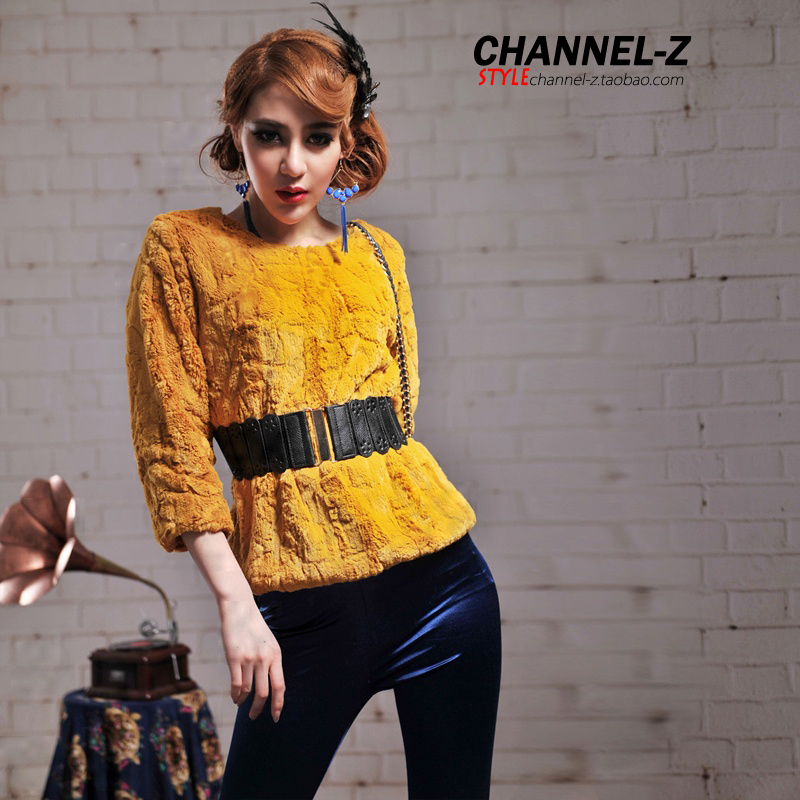 Channel-z female fashion candy color brief all-match loose plush rabbit fur shirt