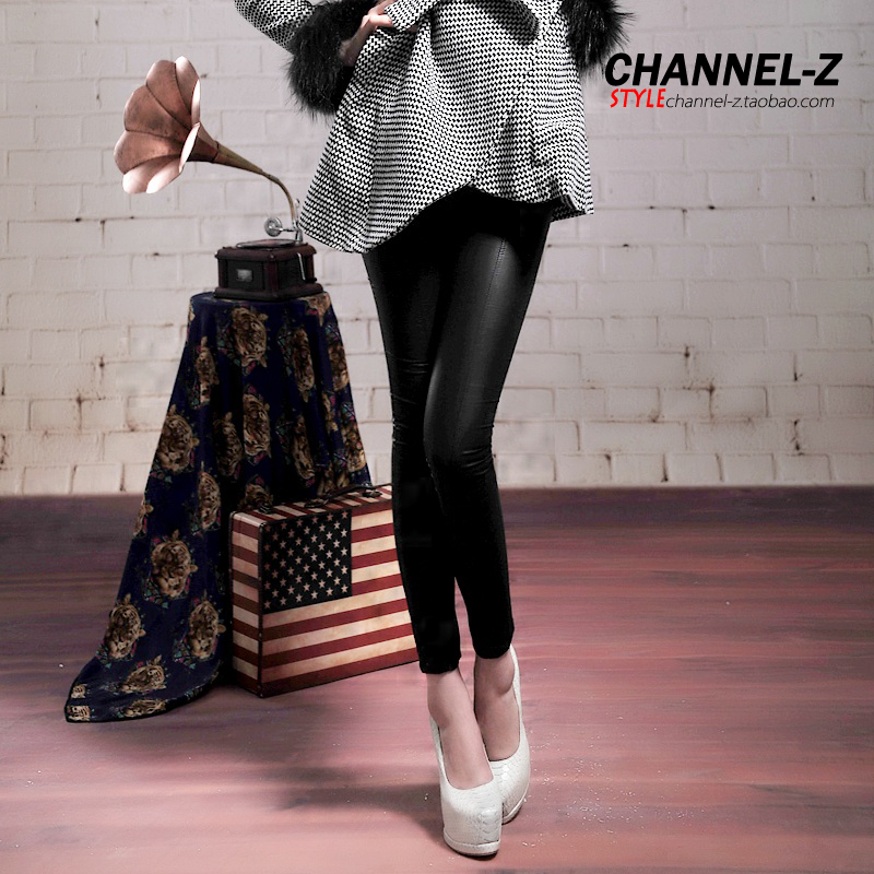 Channel-z female fashion vintage all-match appearance slim pencil trousers basic leather pants