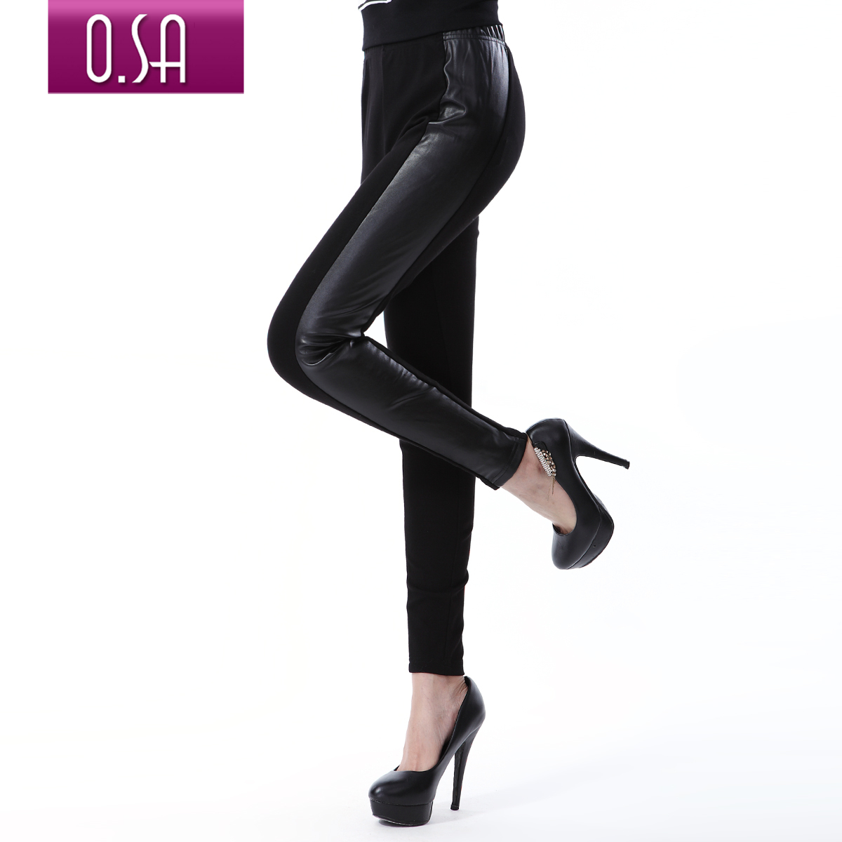 Charm temptation osa2012 autumn and winter patchwork leather slim plus size legging female k21813