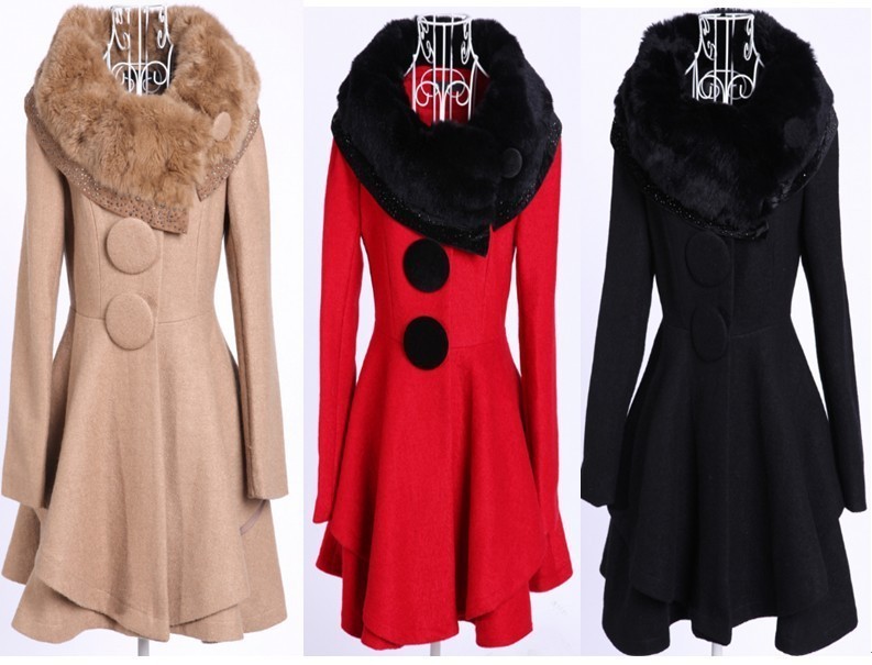 Charming Women Slim V-shaped Artificial Leather Woolen Overcoat Long Coat S004 Free shipping