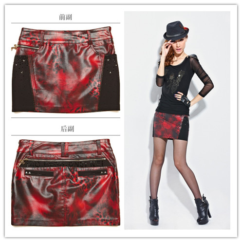 Cheap Fashion slim hip summer leopard print diamond patchwork knitted leather short skirt mini short skirt women's