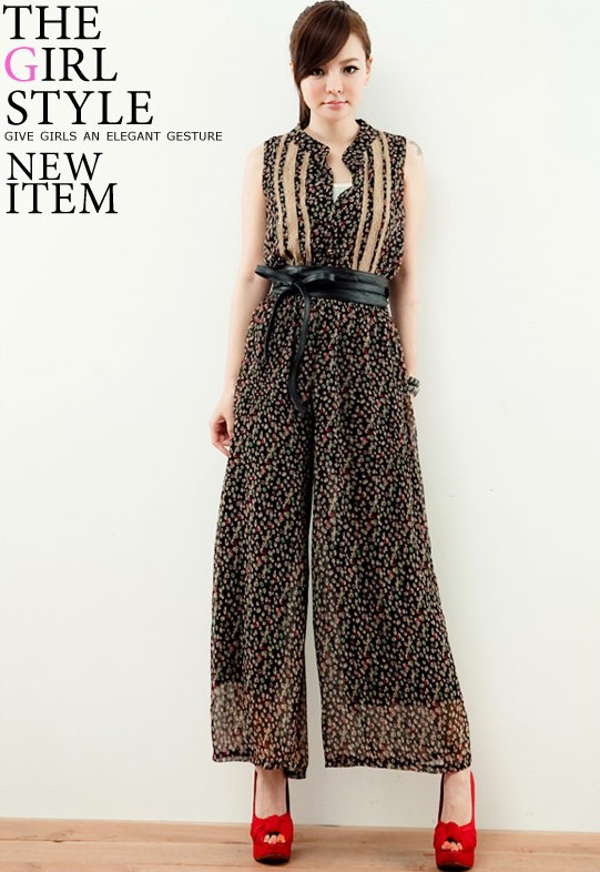 Cheap New 2013 Summer Lady Loose Overall Jumpsuit for women Printed Womens Wide Leg Jumpsuits Floral Dresses Pants Short Sleeve