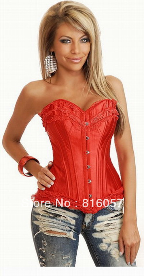 cheap sexy red satin zipper bustiers corset top lace up