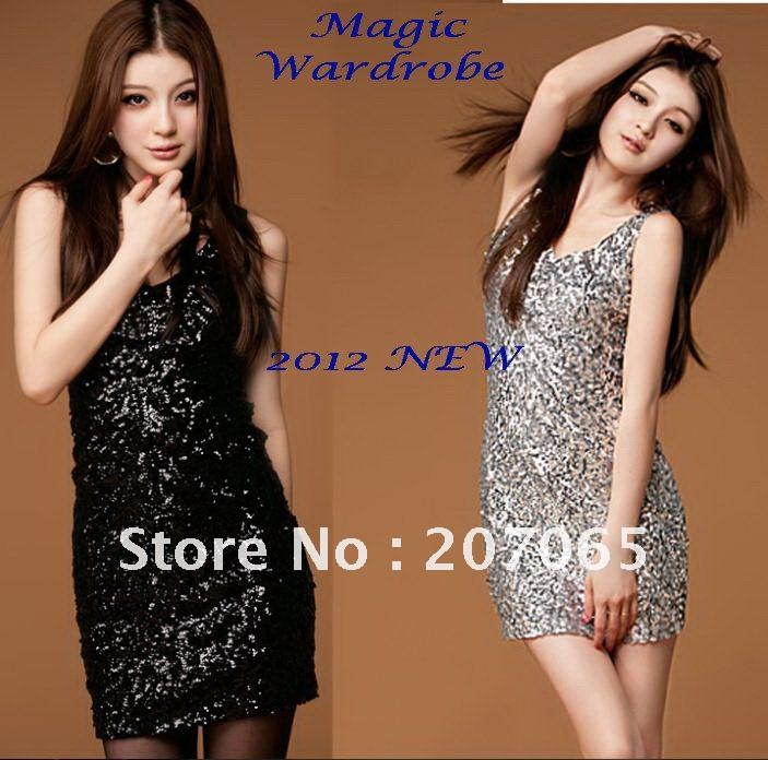 Cheap wholesale dress new  2012 ladies'dress,sequined vest dress