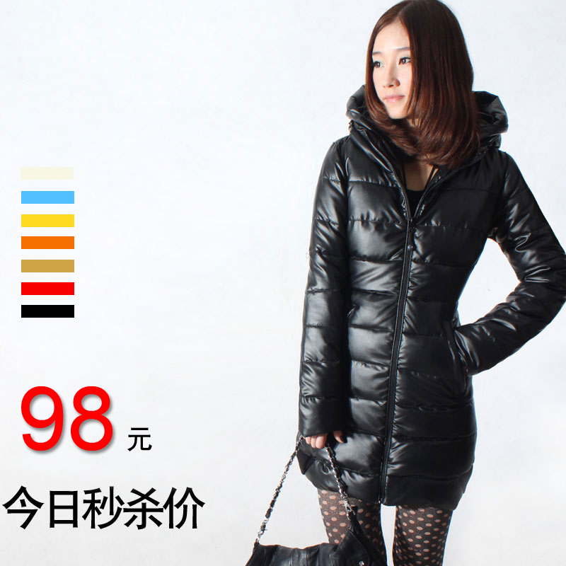 Cheap women's Winter jackets new arrival faux leather PU wadded ladies coats women's slim medium-long cotton jacket