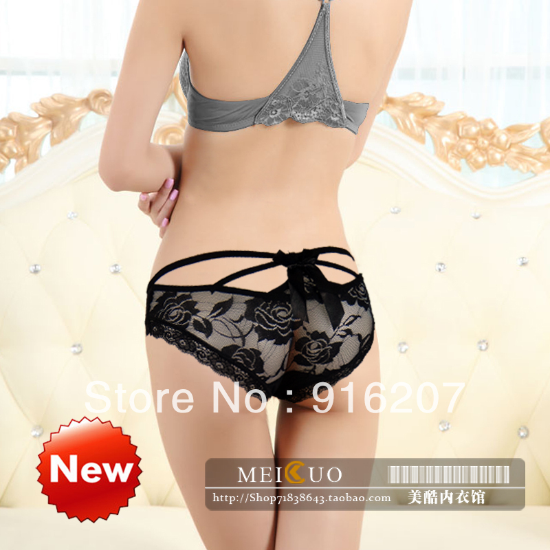 Cheapest !!! Free Shipping Wholesale 5pcs/lot Lace sexy rose low-waist transparent panty briefs 1232