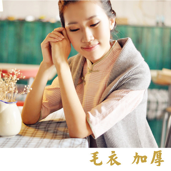 Cheongsam all-match cape style solid color sleeveless thickening sweater