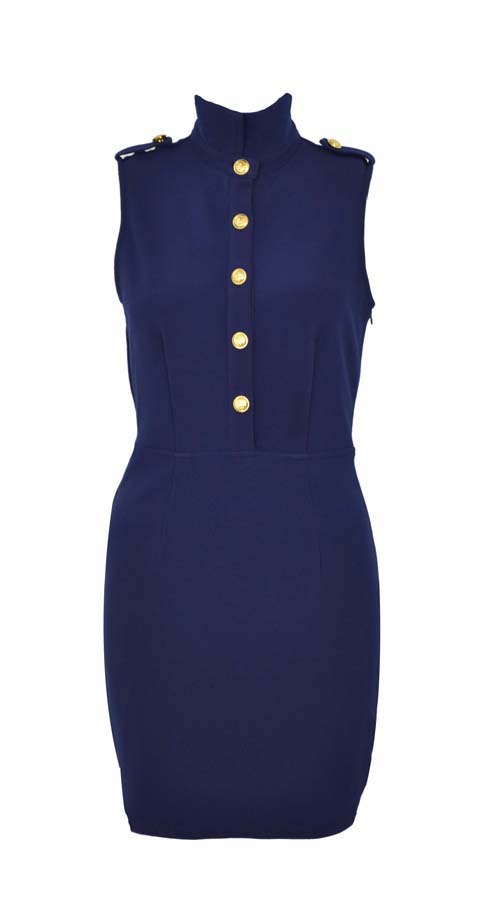 Cherry In The Eden Free Shipping cross classic navy blue stand collar gold button racerback slim one-piece dress 2650