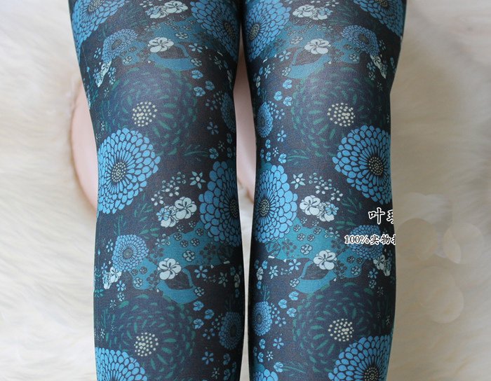 Cherry In The Eden, Free Shipping, HARAJUKU zipper vintage turquoiseturquoise peacock print pantyhose