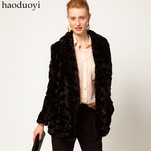 Cherry In The Eden, Free Shipping, large lapel black rabbit fur overcoat fur coat 6 full