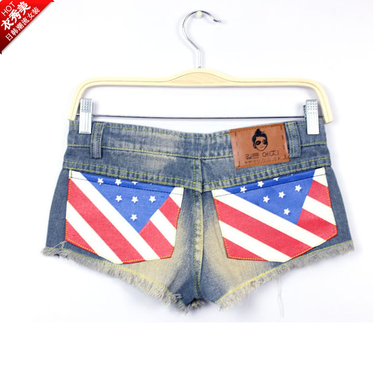 Cherry In The Eden, Free Shipping, personality american flag slim ultra-short denim short trousers shorts