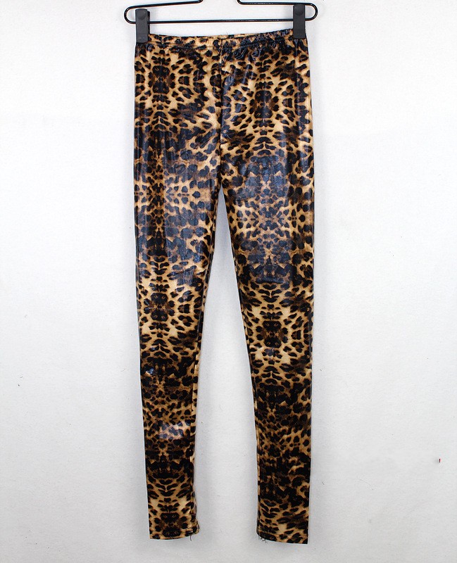 Cherry In The Eden, Free Shipping, punk popular bright gold leopard print faux leather print plus size PU long legging female