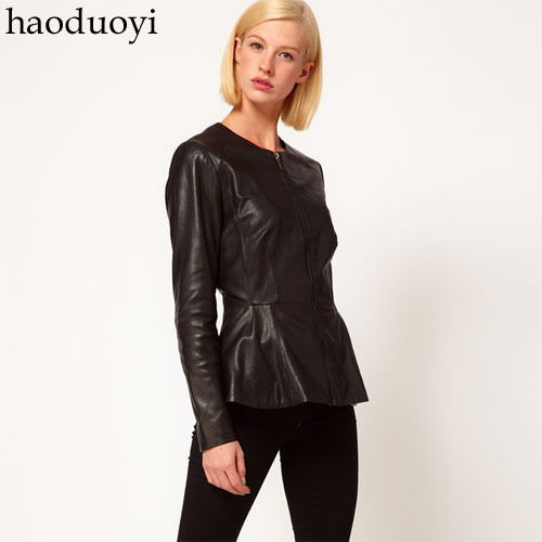 Cherry In The Eden, Free Shipping, Slim pencil zipper style leather clothing pleated sweep leather clothing